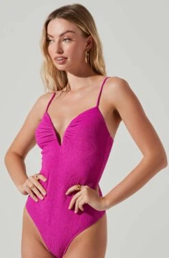 Fia Crinkled Plunge Neck Bodysuit 22 Fia Crinkled Plunge Neck Bodysuit -Sundress Haven ACT17613 MAGENTA 3