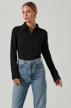 Romilda Tie Back Collared Top -Sundress Haven ACT17614 BLACK 2