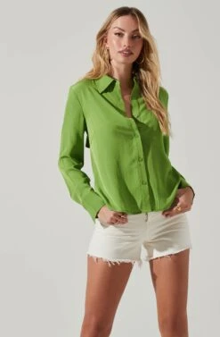 Romilda Tie Back Collared Top -Sundress Haven ACT17614 GREENAPPLE 2