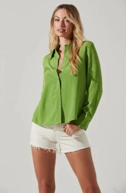 Romilda Tie Back Collared Top -Sundress Haven ACT17614 GREENAPPLE 3