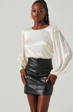 Deja Satin Open Back Long Sleeve Crop Top 17 Deja Satin Open Back Long Sleeve Crop Top -Sundress Haven ACT17621 PEARL 2