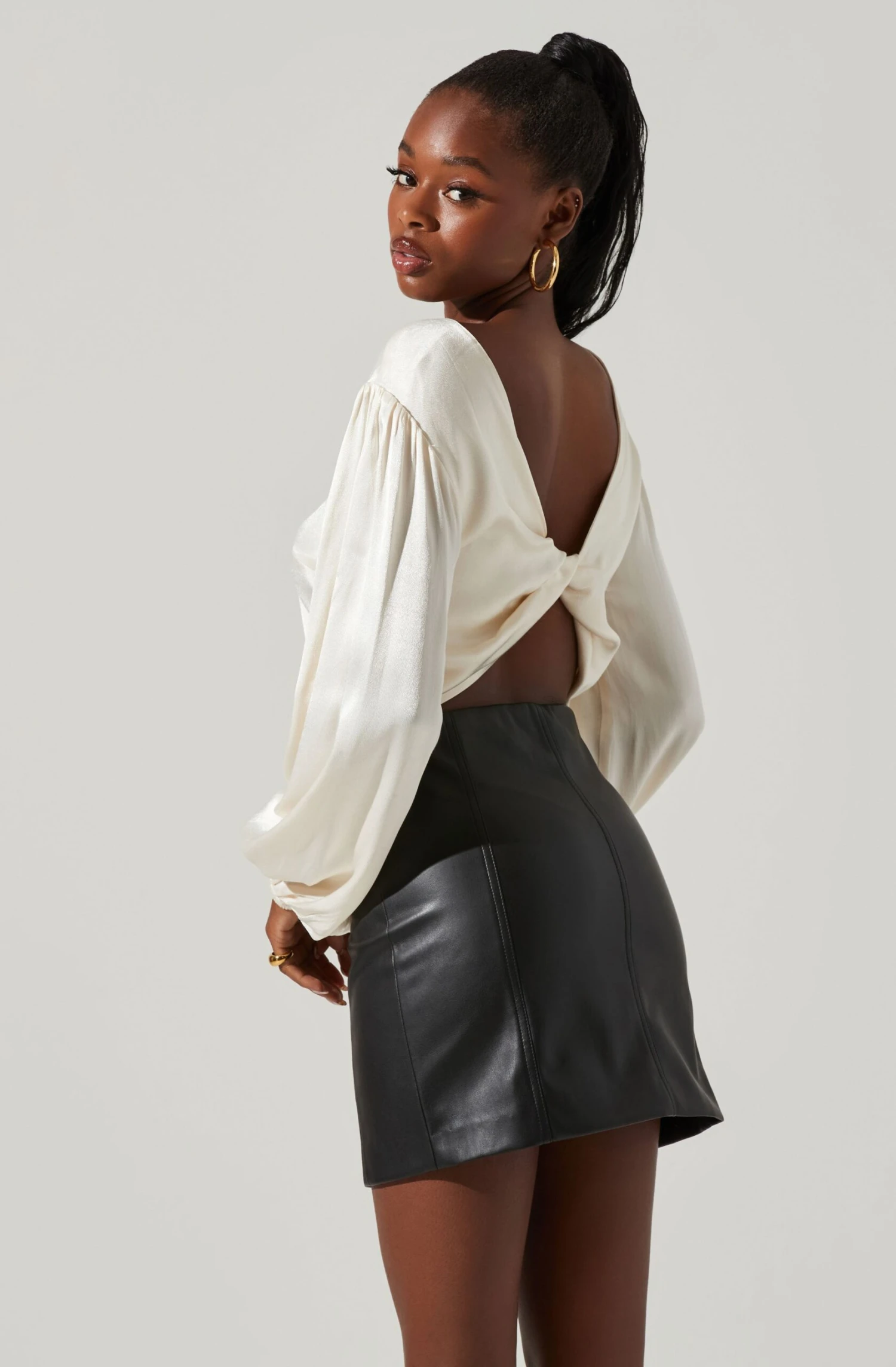 Deja Satin Open Back Long Sleeve Crop Top 5 Deja Satin Open Back Long Sleeve Crop Top - Image 5