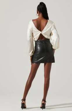 Deja Satin Open Back Long Sleeve Crop Top 16 Deja Satin Open Back Long Sleeve Crop Top -Sundress Haven ACT17621 PEARL 5