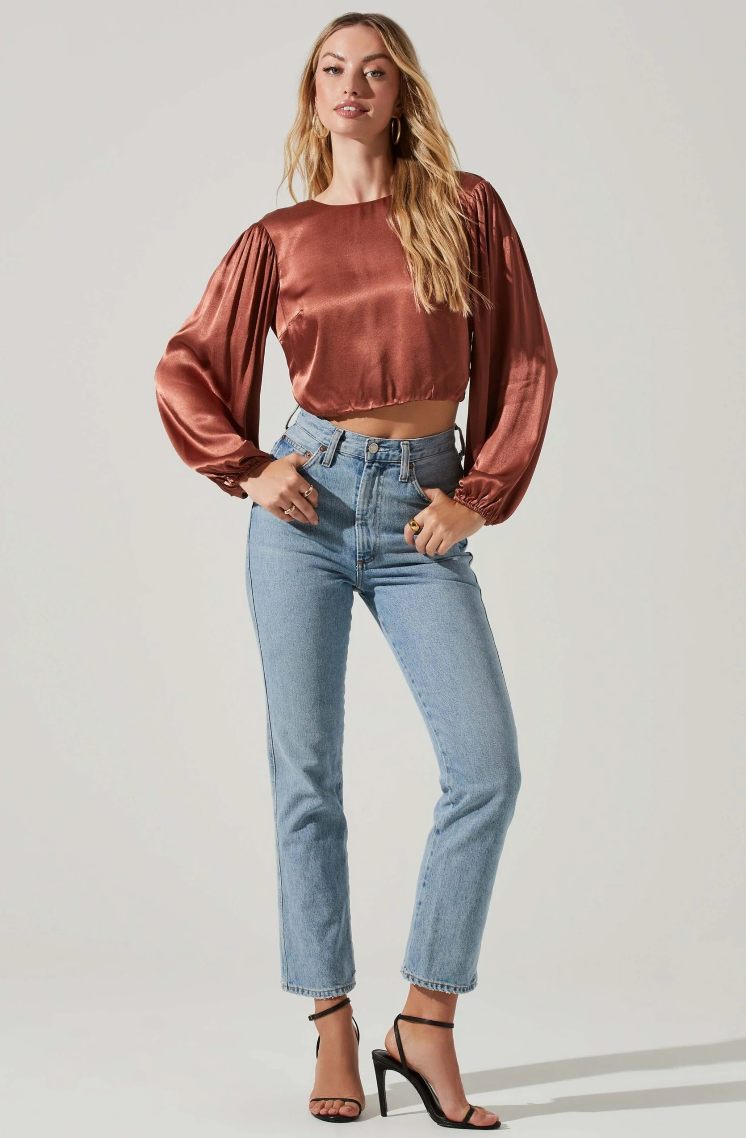 Deja Satin Open Back Long Sleeve Crop Top 2 Deja Satin Open Back Long Sleeve Crop Top - Image 2