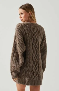 Charli Cable Knit Oversized Cardigan Sweater -Sundress Haven ACT17626 MOCHA 5