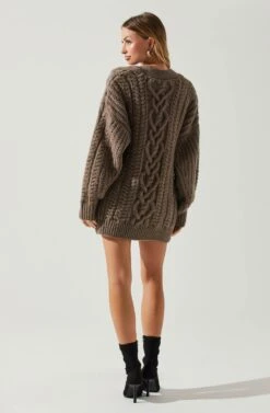 Charli Cable Knit Oversized Cardigan Sweater -Sundress Haven ACT17626 MOCHA 6