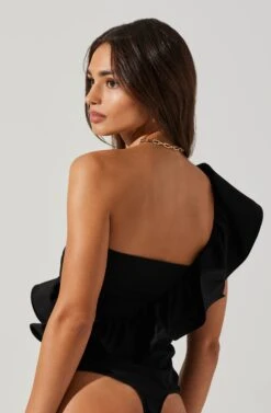 Malena One Shoulder Bodysuit -Sundress Haven ACT17634 BLACK 4