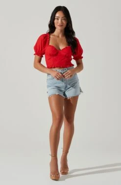 Feronia Sweetheart Puff Sleeve Top -Sundress Haven ACT17678S RED 1