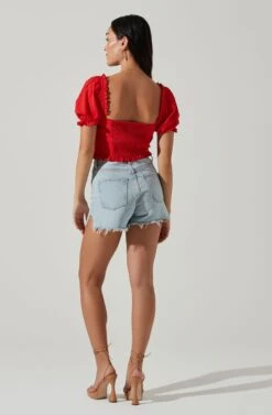 Feronia Sweetheart Puff Sleeve Top -Sundress Haven ACT17678S RED 5