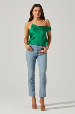 Shion Satin Off Shoulder Top -Sundress Haven ACT17761 GREEN 1