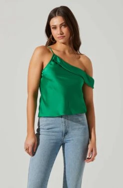 Shion Satin Off Shoulder Top -Sundress Haven ACT17761 GREEN 2