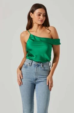 Shion Satin Off Shoulder Top -Sundress Haven ACT17761 GREEN 3