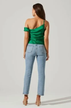 Shion Satin Off Shoulder Top -Sundress Haven ACT17761 GREEN 5