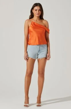 Shion Satin Off Shoulder Top -Sundress Haven ACT17761 ORANGE 1