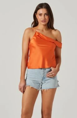 Shion Satin Off Shoulder Top -Sundress Haven ACT17761 ORANGE 3