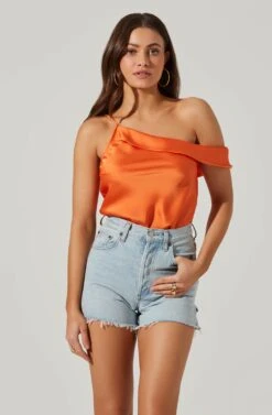 Shion Satin Off Shoulder Top -Sundress Haven ACT17761 ORANGE 4