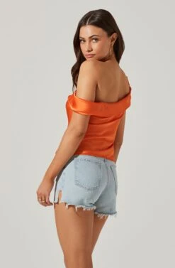 Shion Satin Off Shoulder Top -Sundress Haven ACT17761 ORANGE 5