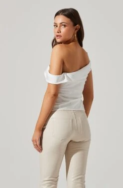 Shion Satin Off Shoulder Top -Sundress Haven ACT17761 WHITE 5
