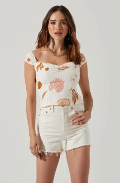 Aneesa Sweetheart Neck Shirred Top 7 Aneesa Sweetheart Neck Shirred Top -Sundress Haven ACT17804 BROWNPINKCREAM 3