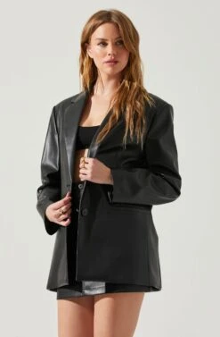 Ezra Faux Leather Oversized Blazer -Sundress Haven ACT17828 BLACK 2