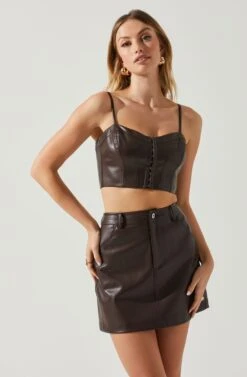 Ezra Faux Leather Corset Crop Top 8 Ezra Faux Leather Corset Crop Top -Sundress Haven ACT17835 DARKBROWN 4