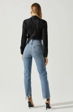 Laurel Satin Pleated Long Sleeve Top -Sundress Haven ACT17840P BLACK 6