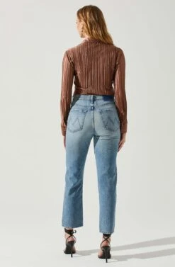 Laurel Satin Pleated Long Sleeve Top -Sundress Haven ACT17840P BROWN 5