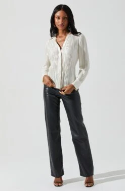 Laurel Satin Pleated Long Sleeve Top -Sundress Haven ACT17840P CREAM 1