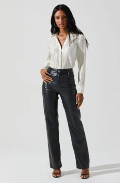 Laurel Satin Pleated Long Sleeve Top -Sundress Haven ACT17840P CREAM 3