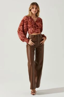 Pernilla Pleated Floral Puff Sleeve Top -Sundress Haven ACT17858C RUSTFLORAL 2