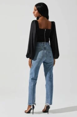 Penny Ruched Bust Long Sleeve Top -Sundress Haven ACT17882S BLACK 5