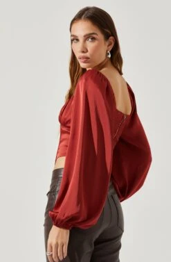 Penny Ruched Bust Long Sleeve Top -Sundress Haven ACT17882S RUST 6