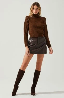 Daleyza Padded Shoulder Turtleneck Sweater -Sundress Haven ACT17899 BROWN 2