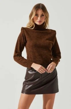 Daleyza Padded Shoulder Turtleneck Sweater -Sundress Haven ACT17899 BROWN 4
