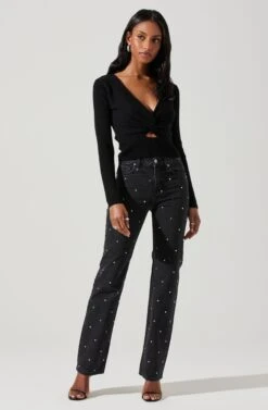 Rylee Twist Front Cutout Sweater -Sundress Haven ACT17919 BLACK 2