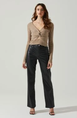 Rylee Twist Front Cutout Sweater -Sundress Haven ACT17919 TAUPE 1