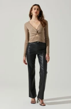 Rylee Twist Front Cutout Sweater -Sundress Haven ACT17919 TAUPE 2