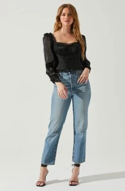 Junie Ruffle Square Neck Long Sleeve Top -Sundress Haven ACT17928 BLACK 1