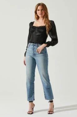 Junie Ruffle Square Neck Long Sleeve Top -Sundress Haven ACT17928 BLACK 2