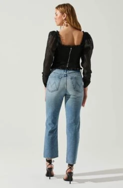 Junie Ruffle Square Neck Long Sleeve Top -Sundress Haven ACT17928 BLACK 5