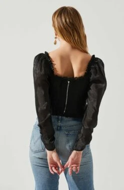 Junie Ruffle Square Neck Long Sleeve Top -Sundress Haven ACT17928 BLACK 6