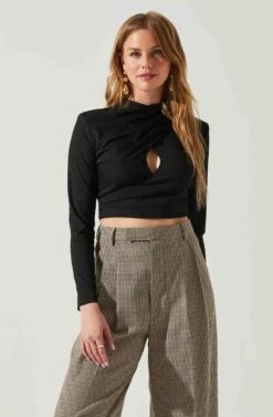 Valerie Keyhole Cutout Mock Neck Top