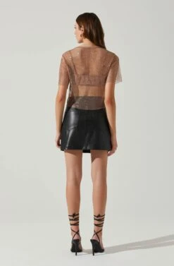 Mckay Rhinestone Mesh Short Sleeve Top -Sundress Haven ACT18042 TAUPE 6