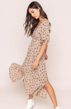 Dolman Button Front Midi Dress 8 Dolman Button Front Midi Dress -Sundress Haven ADR100268 TAUPE BLACK MULTI FLORAL 3A