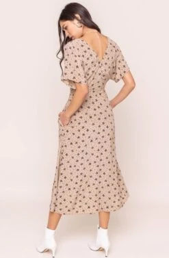 Dolman Button Front Midi Dress 11 Dolman Button Front Midi Dress -Sundress Haven ADR100268 TAUPE BLACK MULTI FLORAL 4AAA