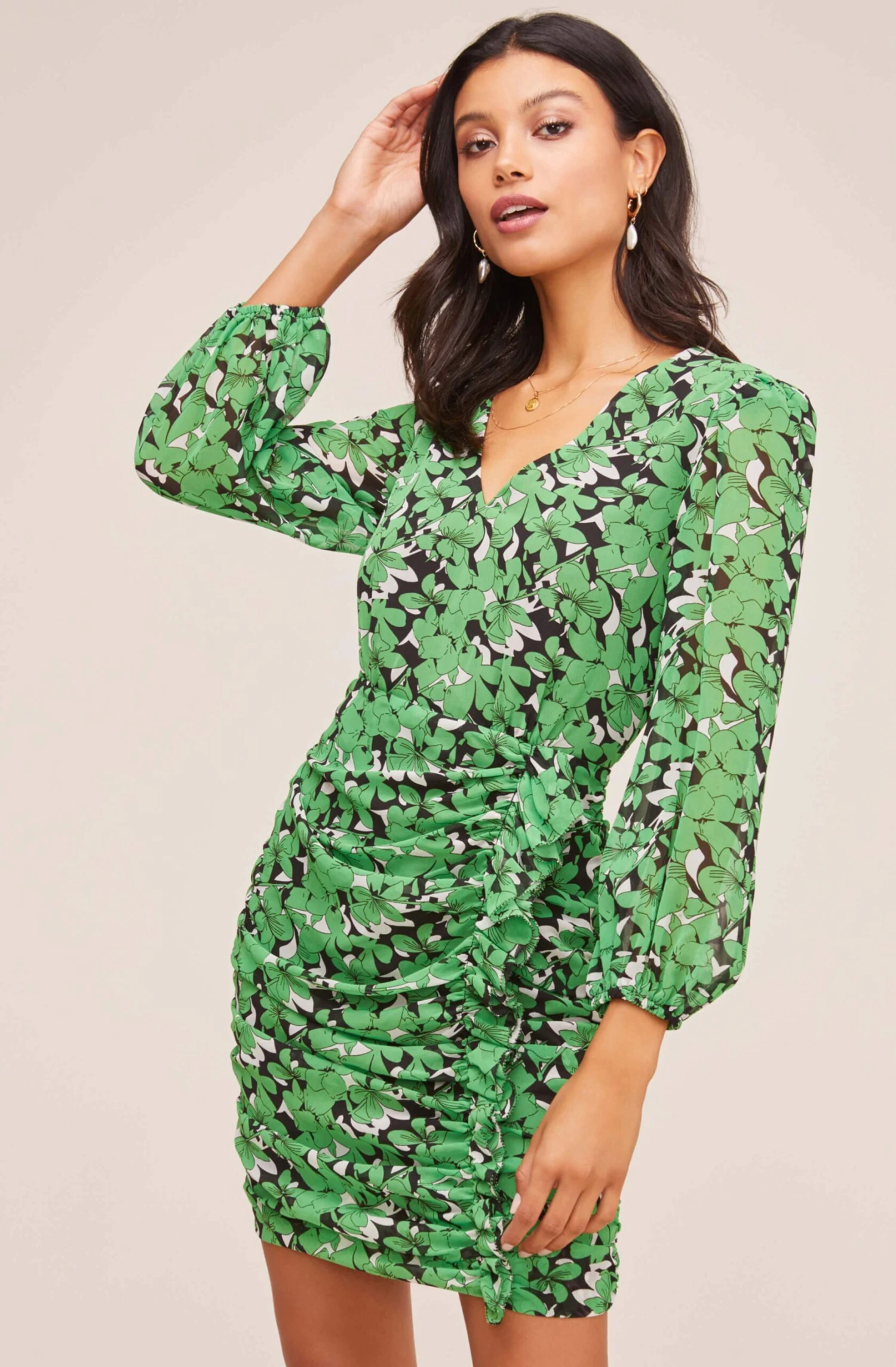 Shirred Long Sleeve Mini Dress 1 Shirred Long Sleeve Mini Dress