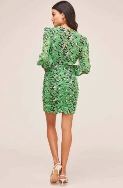 Shirred Long Sleeve Mini Dress 10 Shirred Long Sleeve Mini Dress -Sundress Haven ADR100405 BLACK GREEN FLORAL 3