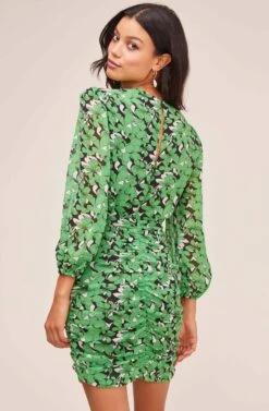 Shirred Long Sleeve Mini Dress 11 Shirred Long Sleeve Mini Dress -Sundress Haven ADR100405 BLACK GREEN FLORAL 4