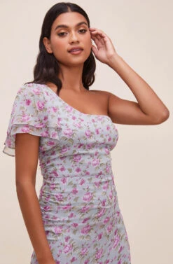 Lisa Floral One Shoulder Dress -Sundress Haven ADR100650 BLUELAVENDERFLORAL 4