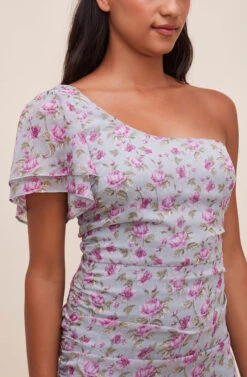 Lisa Floral One Shoulder Dress -Sundress Haven ADR100650 BLUELAVENDERFLORAL 5